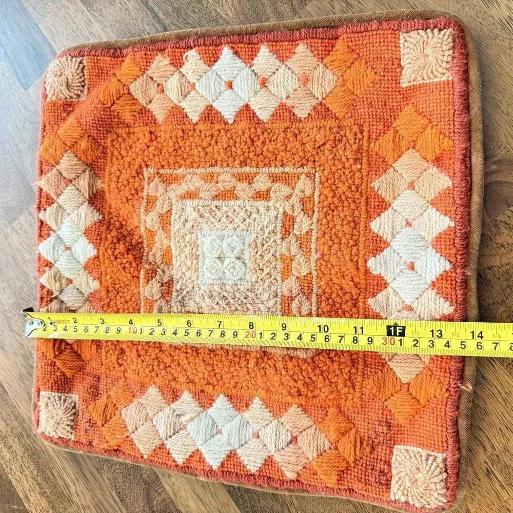 2 X Vintage Mid Century Pillow Covers 1976 Needlepoint Orange Geometric MCM